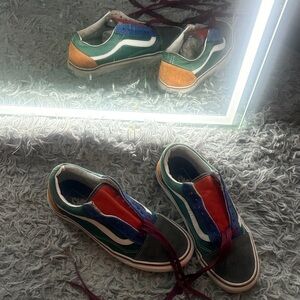 Vans Green and Orange Slip-On Sneakers